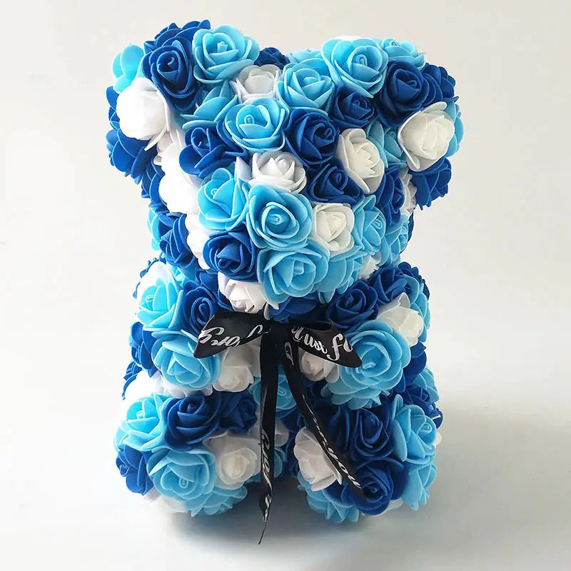 25cm Faux Flower Bear - Rose Gift