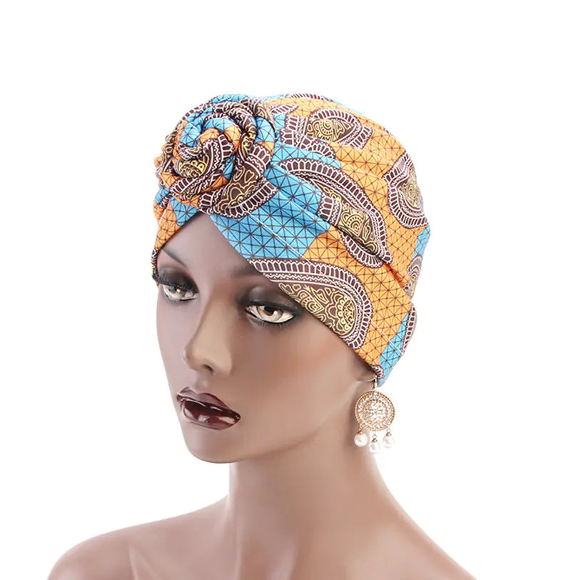 Ethnic Swirl Knotted Headscarf Hat, African Fashion Hat