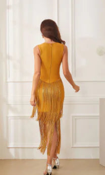 Gold Glitter Fringe Jumpsuit for Evening Events