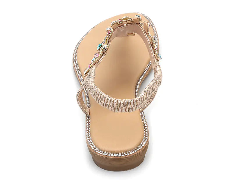 Colorful Rhinestone Flat Sandals with Round Toe