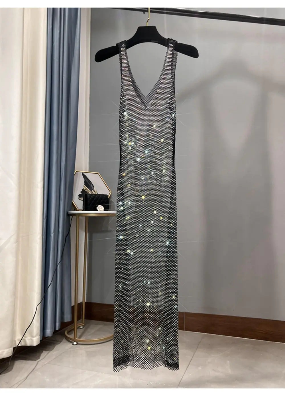 Slim Sparkling Rhinestone Mesh Long Skirt for Girls