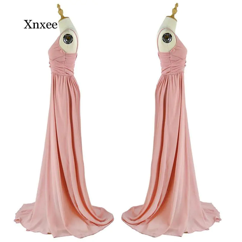 Elegant Backless Deep V Neck Chiffon Maxi Dress
