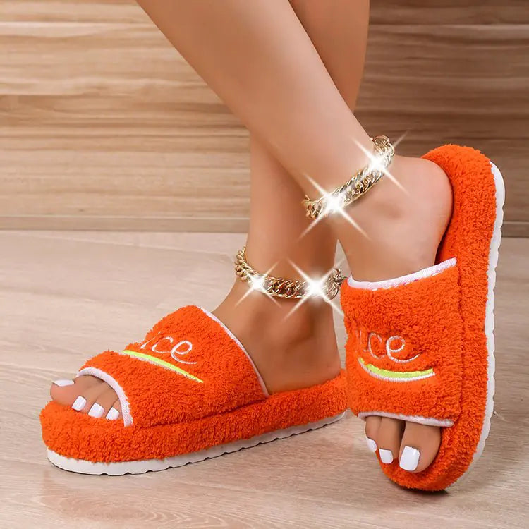 Furry Peep Toe House Slippers for Women Winter