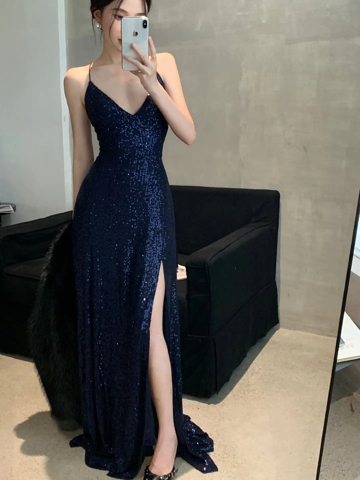 "Elegant V-Neck Sequin Maxi Dress for Women"