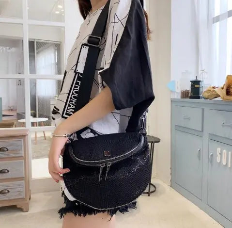 Rhinestone Shoulder Bag, Shiny Crossbody Saddle Bag