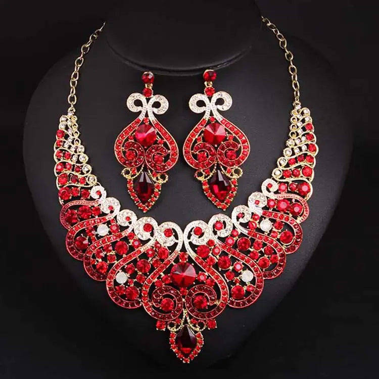Luxury Rhinestone Necklace and Earring Set for Brides