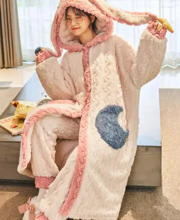 Women's Long Plush Fleece Robe and Pajama Set - Comfort Gift Box