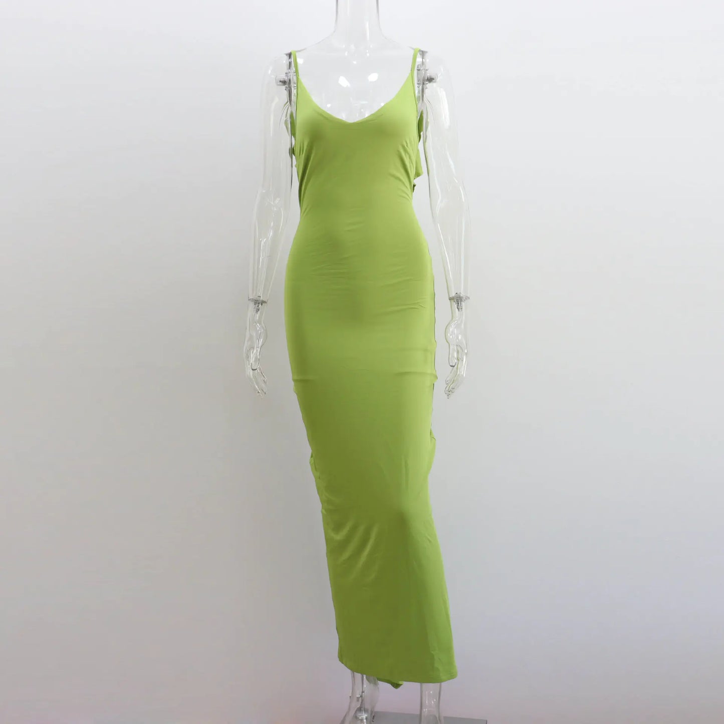 Ruffled Backless Bodycon Dress with V-Neck