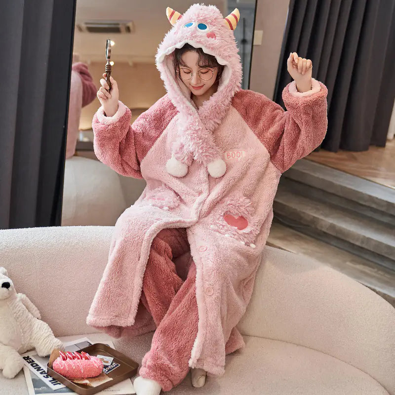 Women's Long Plush Fleece Robe and Pajama Set - Comfort Gift Box