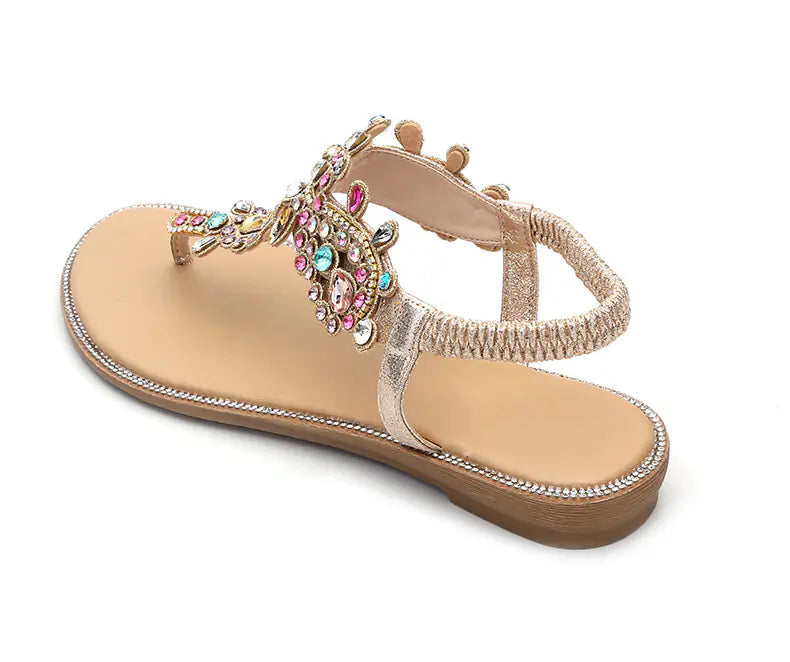 Colorful Rhinestone Flat Sandals with Round Toe