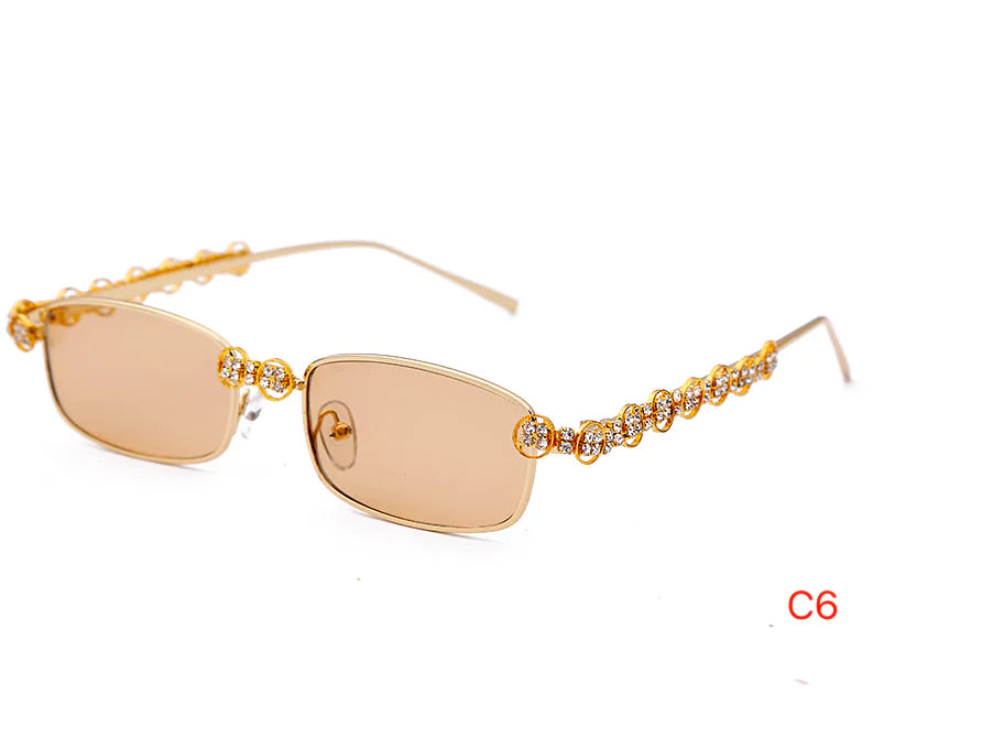 Luxury Square Rhinestone Glasses with Metal Frame