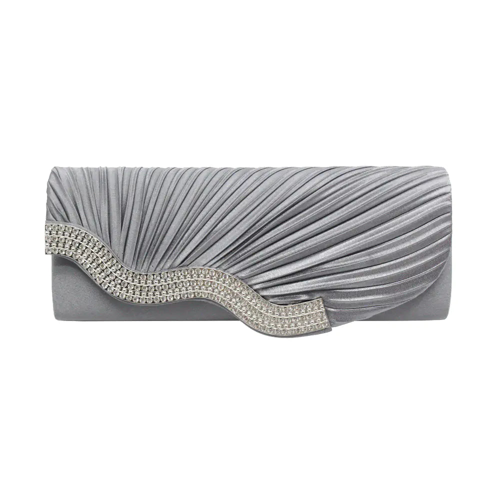 Rhinestone Pleated Satin Clutch Bag for Women