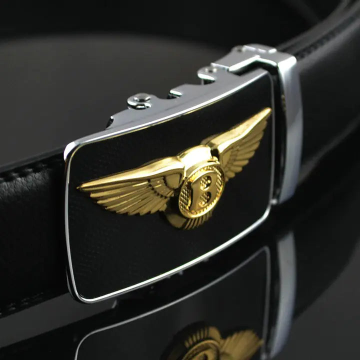 Automatic Buckle Leather Belt for Men with Card Slot