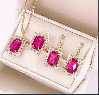 The Crystal Set Necklace Earring Ring Three-piece Set - Comfort Gift Box