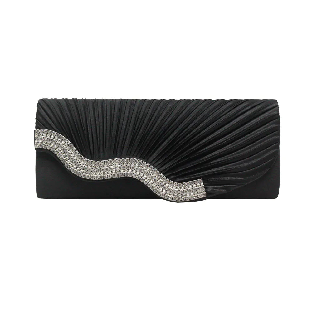 Rhinestone Pleated Satin Clutch Bag for Women