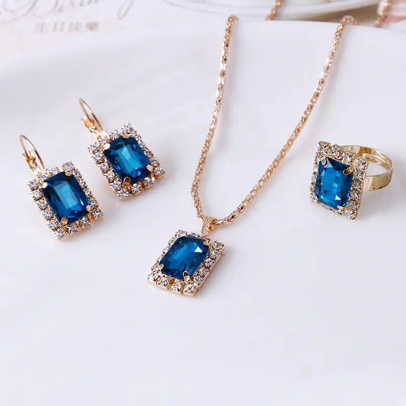The Crystal Set Necklace Earring Ring Three-piece Set - Comfort Gift Box
