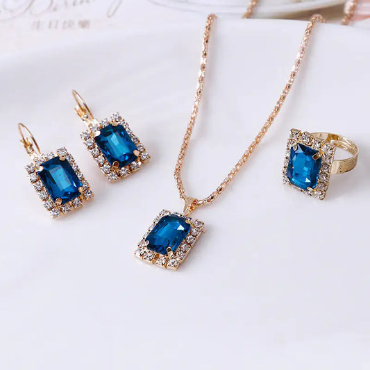The Crystal Set Necklace Earring Ring Three-piece Set - Comfort Gift Box