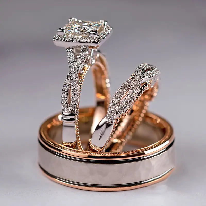 Rose Gold Three-Piece Set with Zirconia Rings