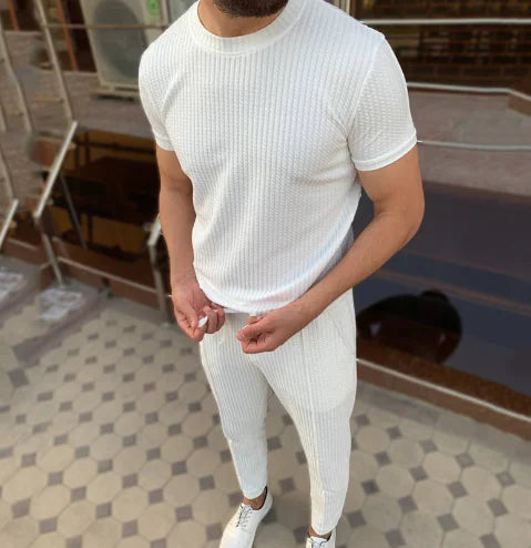 Men's Breathable Cotton T-Shirt and Pants Set (One Set)