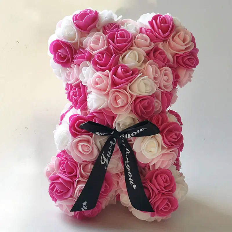 25cm Faux Flower Bear - Rose Gift