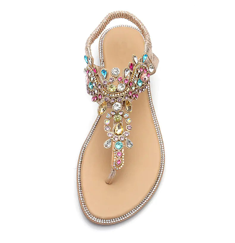 Colorful Rhinestone Flat Sandals with Round Toe