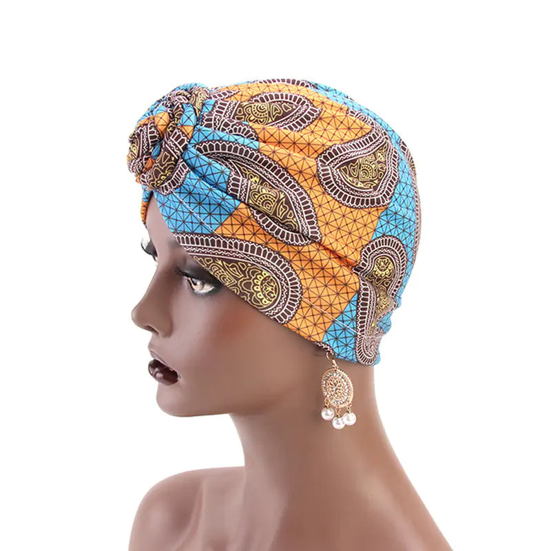 Ethnic Swirl Knotted Headscarf Hat, African Fashion Hat