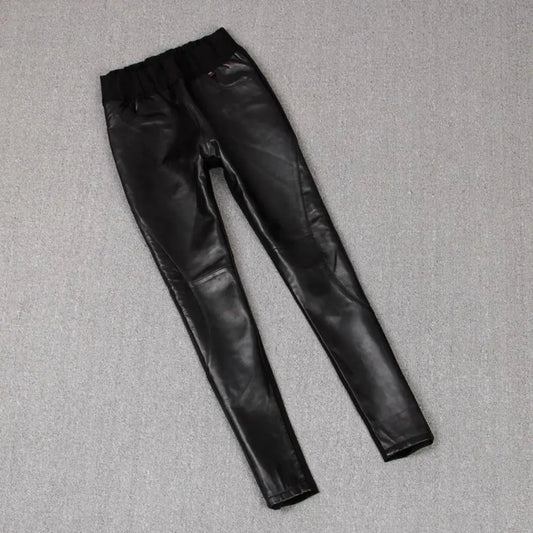 Women's Leather Pants with Stretch & Stitching Detail