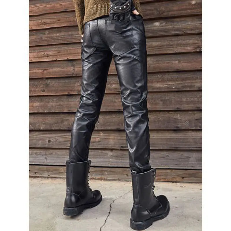 Genuine Leather Retro Slim Fit Biker Pants