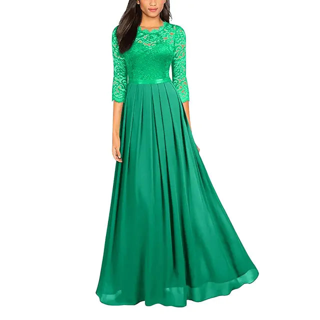 Chiffon Lace Evening Dress with Round Neck for Women