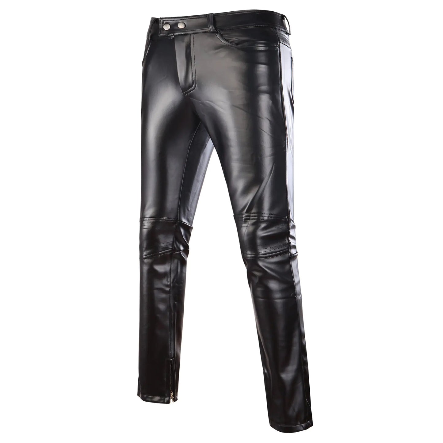 Men's Leather Casual Pants with Bronzing Performance