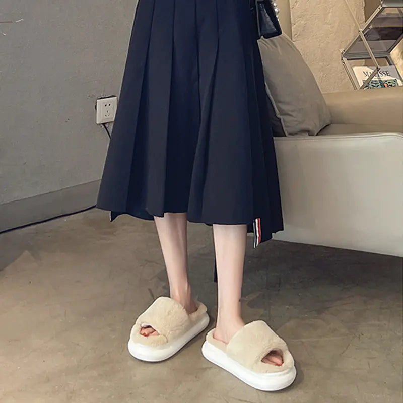 Furry Winter Slippers for Women - Non-Slip Indoor Shoes