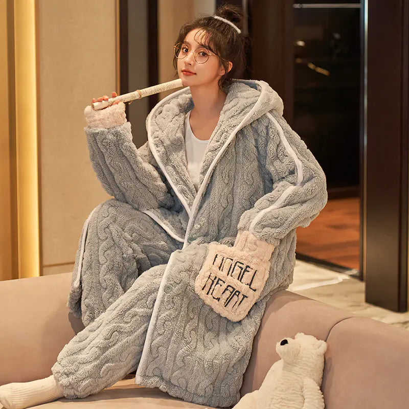 Women's Long Plush Fleece Robe and Pajama Set - Comfort Gift Box