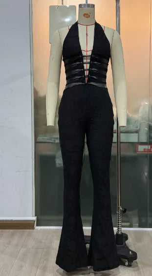 See-Through Lace-Up Slim Fit Jumpsuit