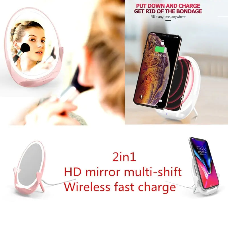 Portable Stand Mirror with Light and Wireless Charger - Comfort Gift Box