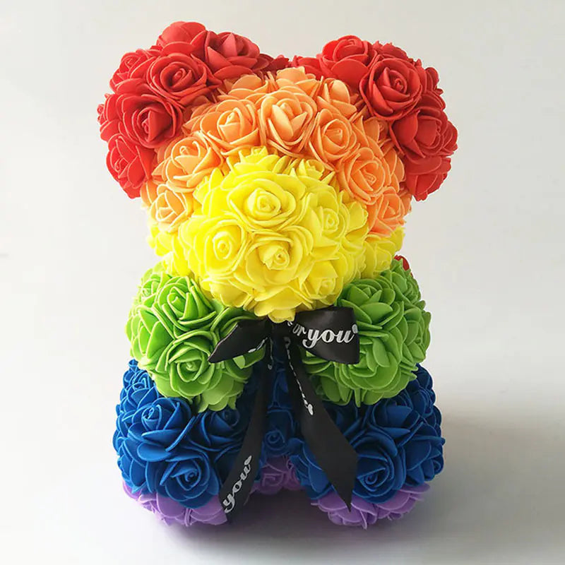 25cm Faux Flower Bear - Rose Gift