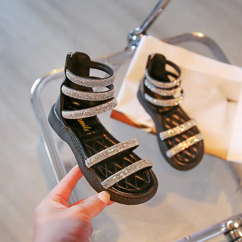 Girls' Fashionable Summer Sandals with Rhinestones - Comfort Gift Box