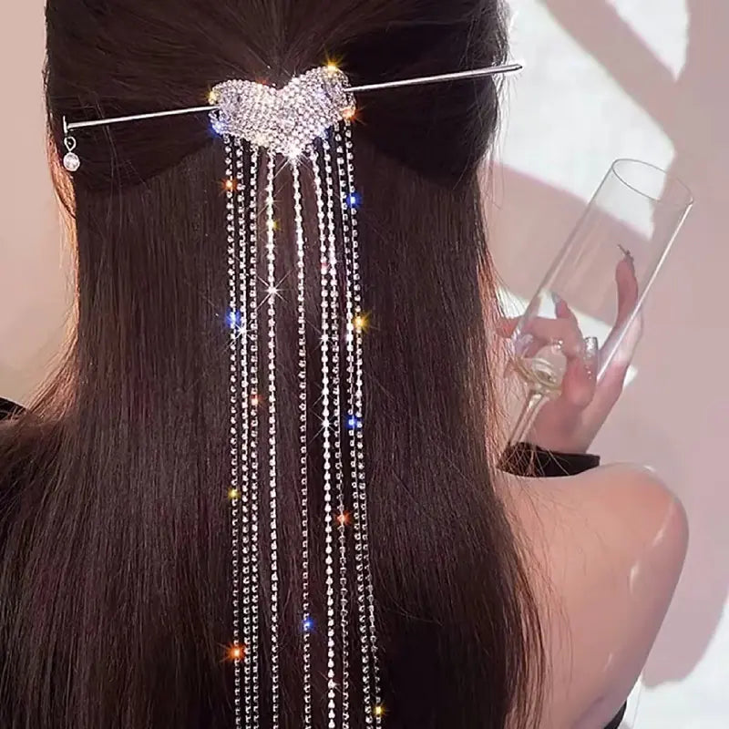 Heart-Shaped Rhinestone Chain Hairpin for Women