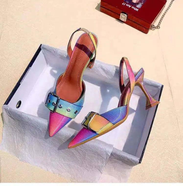 Pointed Rhinestone High Heels with Backless Design
