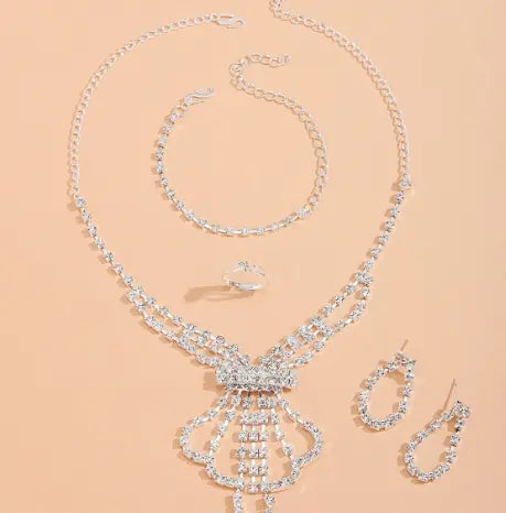 Bridal Jewelry Set with Crystal Necklace, Earrings, Rings