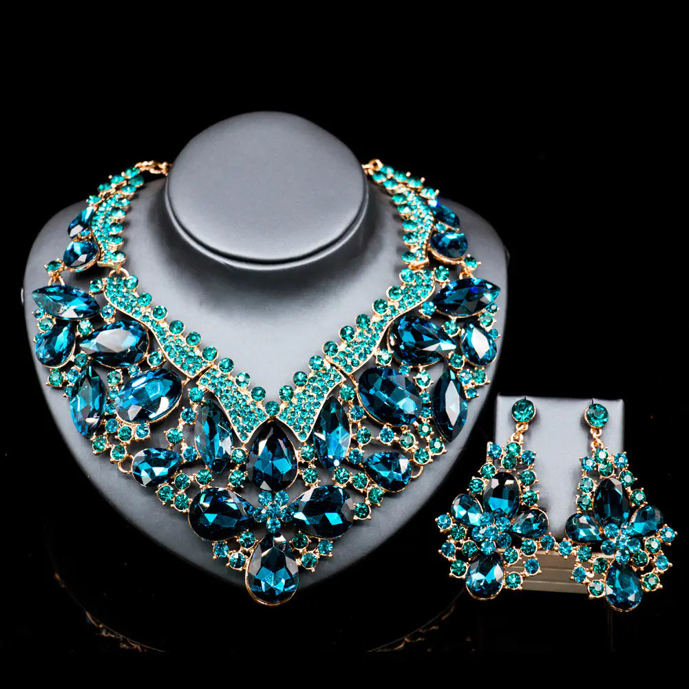 Exquisite Colorful Glass Rhinestone Wedding Jewelry Set
