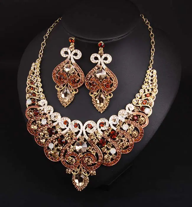 Luxury Rhinestone Necklace and Earring Set for Brides