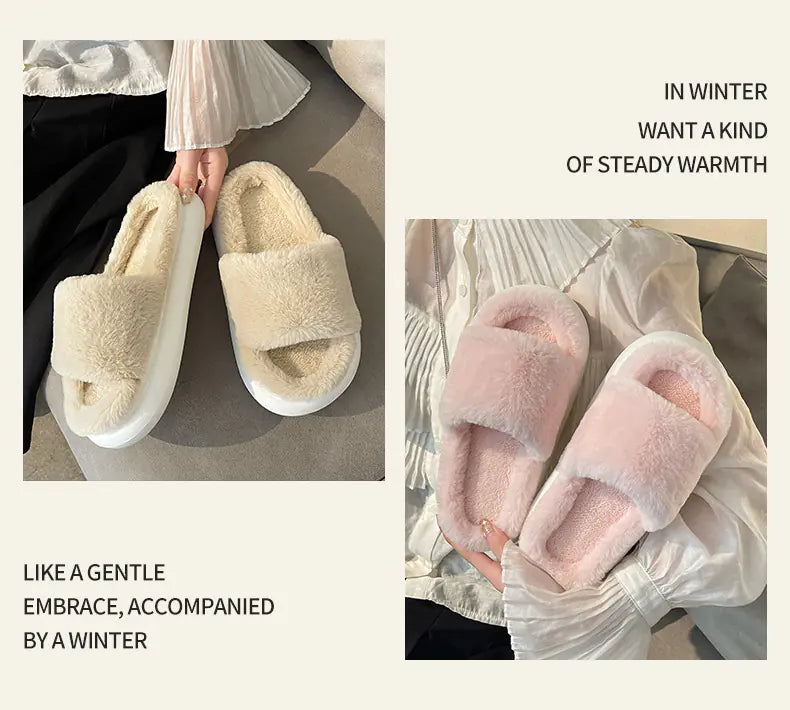 Furry Winter Slippers for Women - Non-Slip Indoor Shoes
