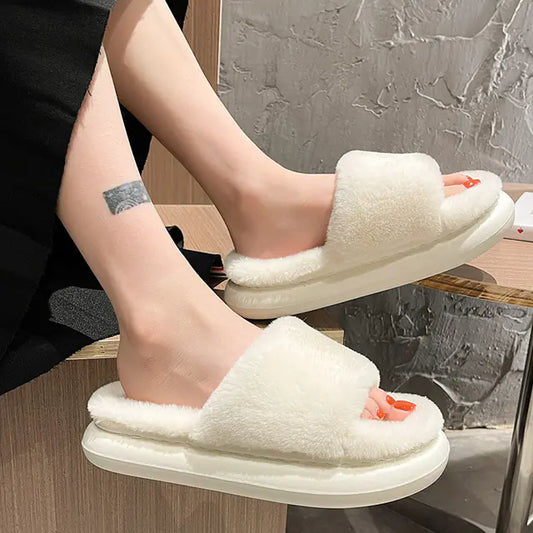 Furry Winter Slippers for Women - Non-Slip Indoor Shoes