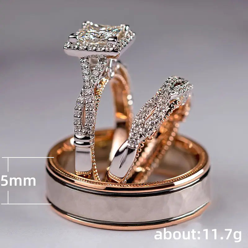 Rose Gold Three-Piece Set with Zirconia Rings