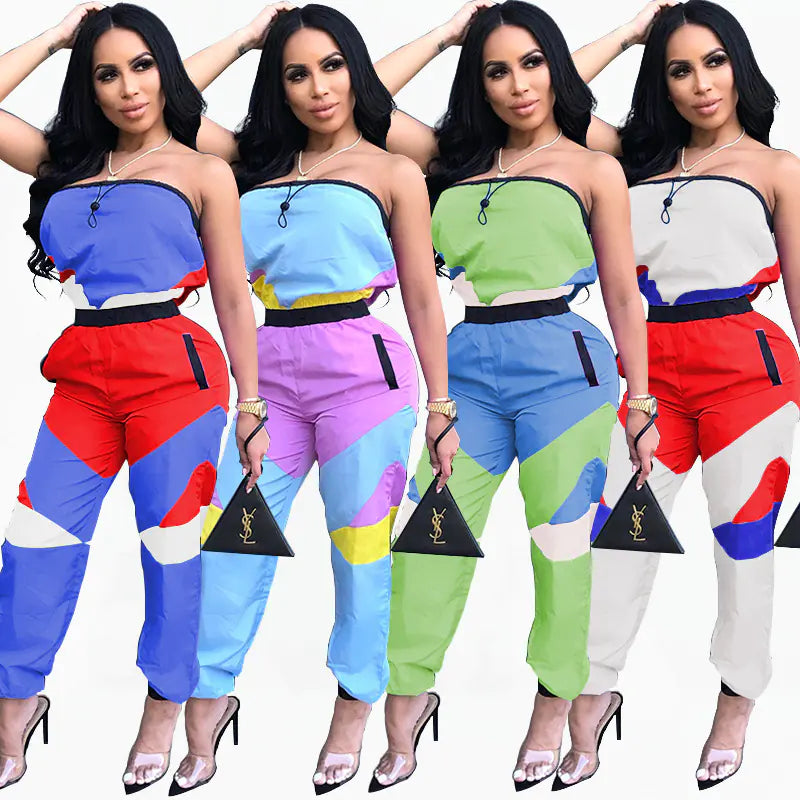 Color Block Sexy Strapless Jumpsuit