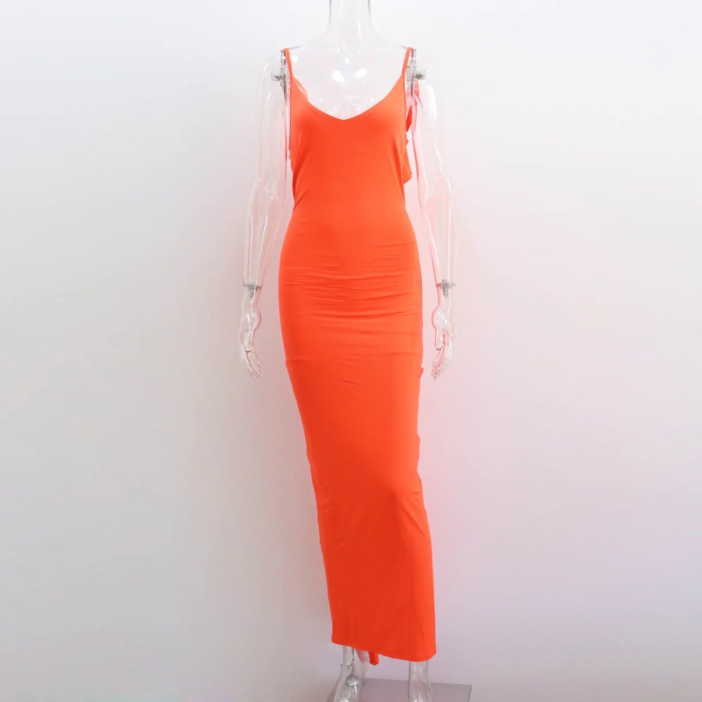 Ruffled Backless Bodycon Dress with V-Neck