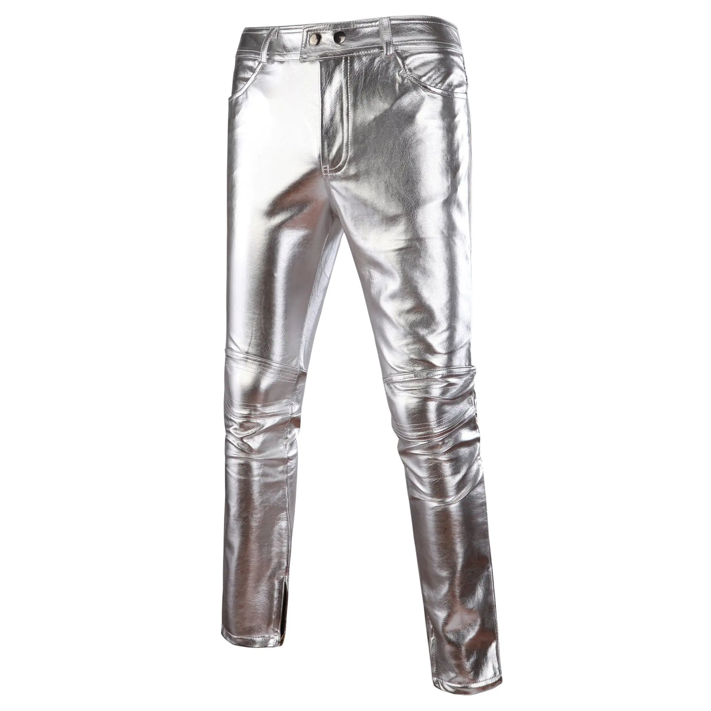 Men's Leather Casual Pants with Bronzing Performance