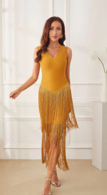 Gold Glitter Fringe Jumpsuit for Evening Events