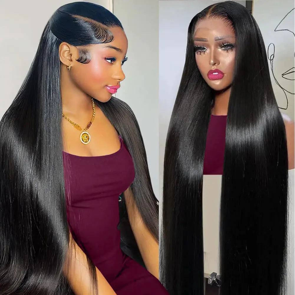 28 Inch Lace Front Wigs Human Hair 200 Density 13x4 HD Lace Front Wigs Human Hair Pre Plucked Glueless Wigs Human Hair for Women Straight Lace Frontal Wigs Human Hair Natural Color