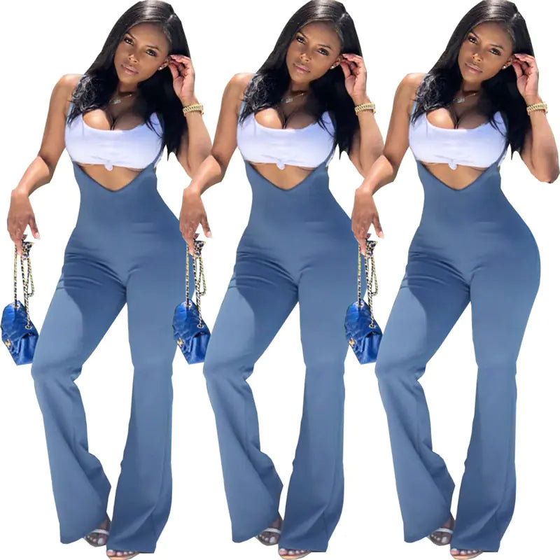 Solid Color Strap Jumpsuit with Zipper Closure